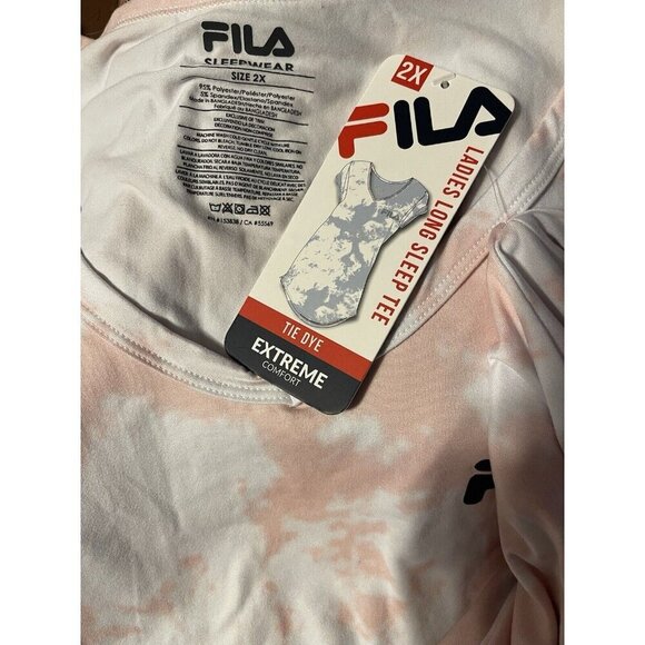 Fila + 2X Logo Pink-Cream Tie-Dye Brushed Finish V-Neck Short Sleeve Sleep Tee - Picture 6 of 6